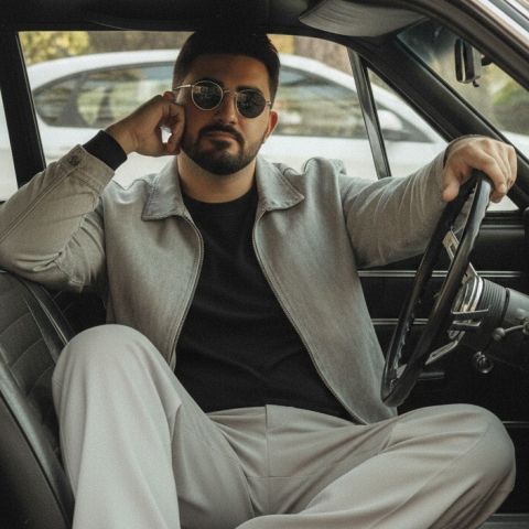 Hyper-realistic man portrait vintage car driver casual outfit