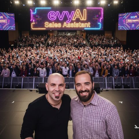 AI selfie with sales assistant banner and neon lights