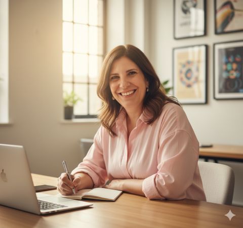 Create realistic portrait from photo desk work scene