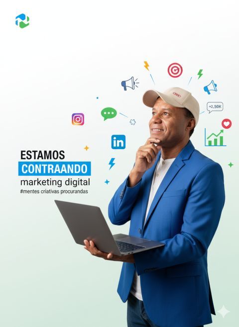 Innovative professional man with digital marketing elements
