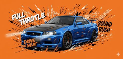 Modern car art poster with sound and motion