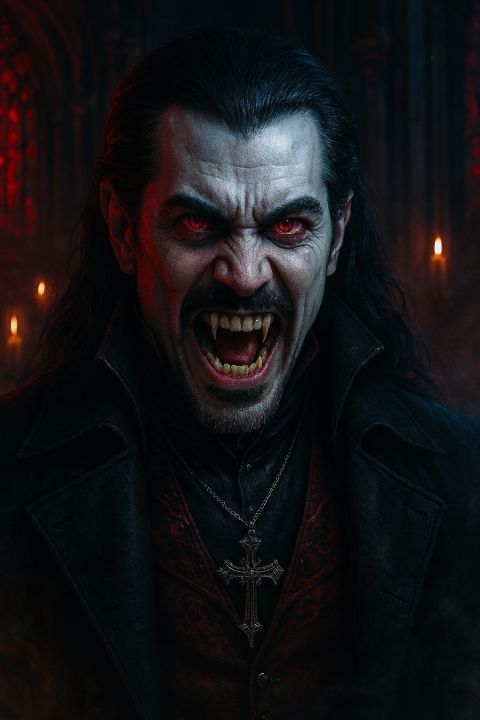 Dracula cinematic portrait gothic cathedral hyper-realistic 8K