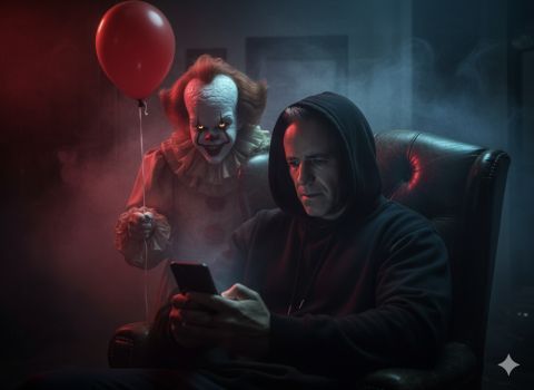 Moody Clown in Smoke: Man on Phone, Hooded Contemplation