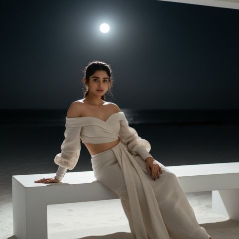 Hasselblad beach portrait serene moonlight introspective figure