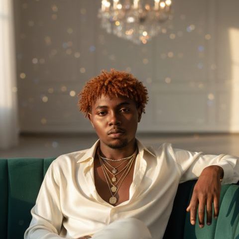 Young Man Silk Shirt Velvet Sofa 8k Fashion Editorial