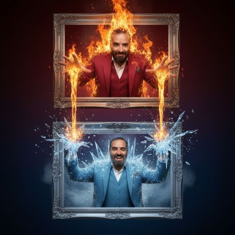 Joe Apfelbaum 8K cinematic art baroque frames flames suit