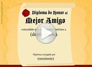  Tarjeta animada de D&iacute;a del amigo, Diploma al mejor amigo. 