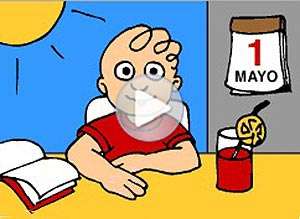  Tarjeta animada de D&iacute;a del Trabajador, Fest�jalo descansando. 