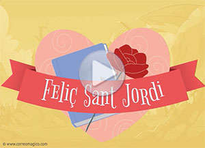 Tarjeta animada de Sant Jordi, Rosas, libros y amor	