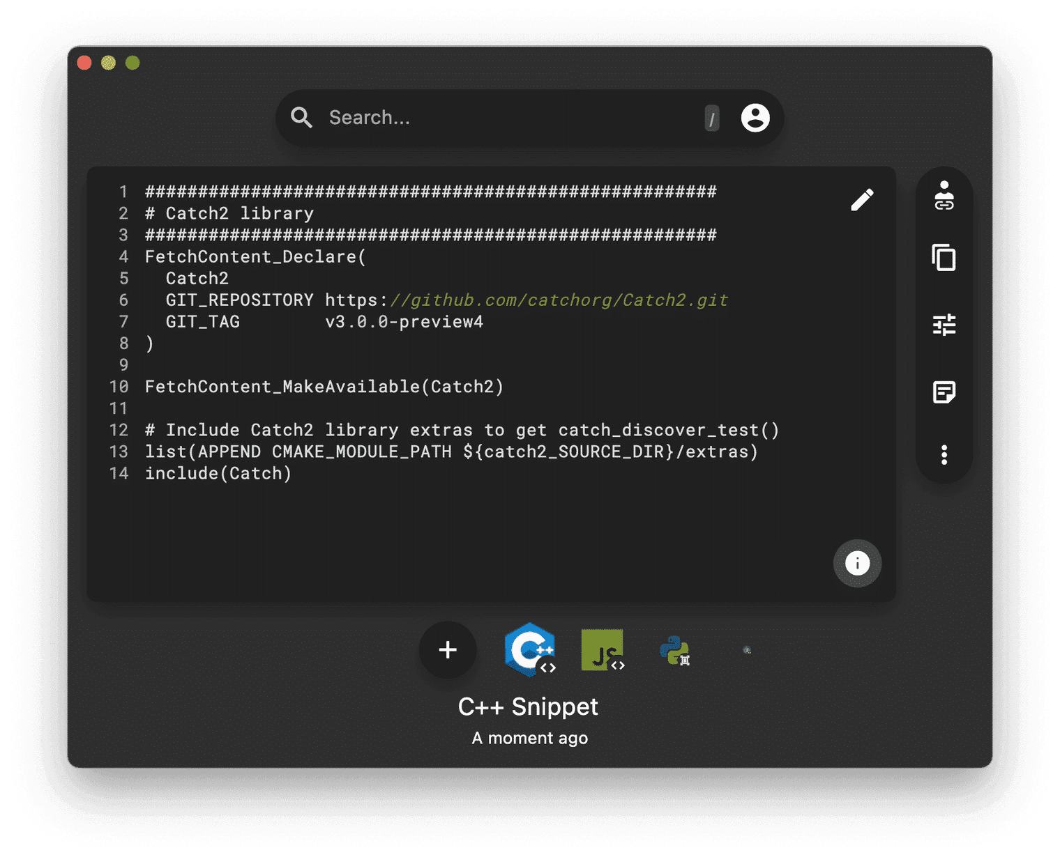 A code snippet in Pieces.