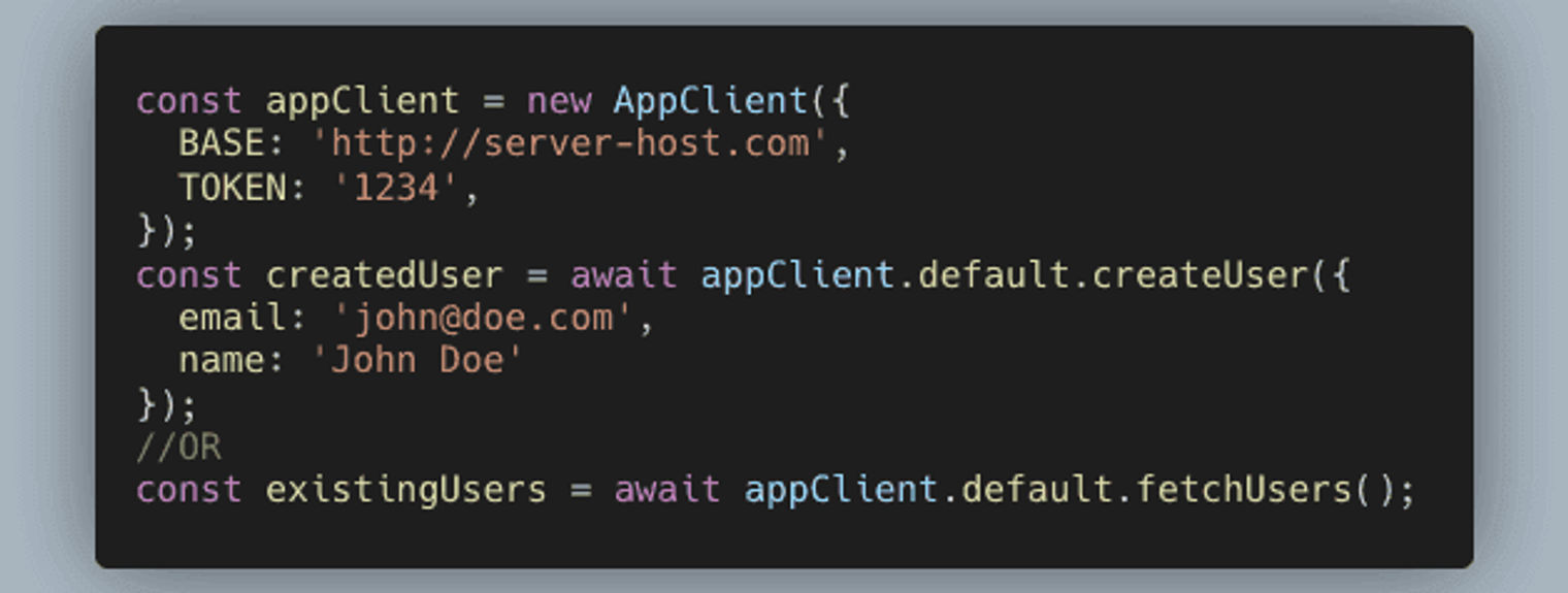A code snippet that consumes the API client.