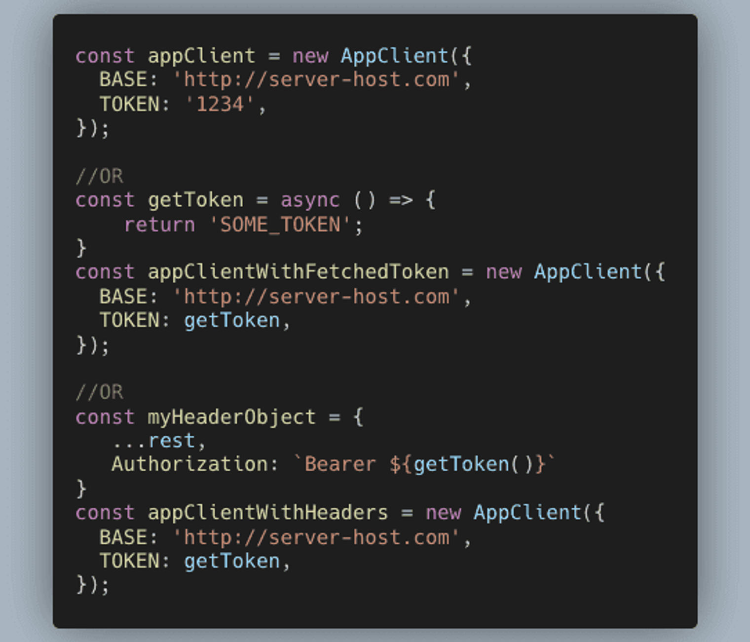 A code snippet that injects an auth token.