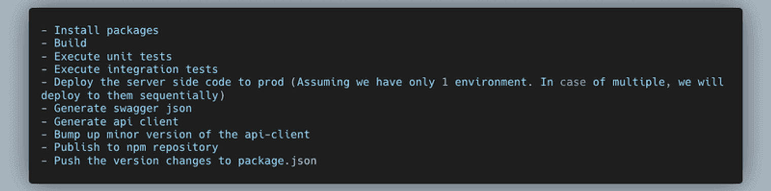 A CI flow step-by-step list.