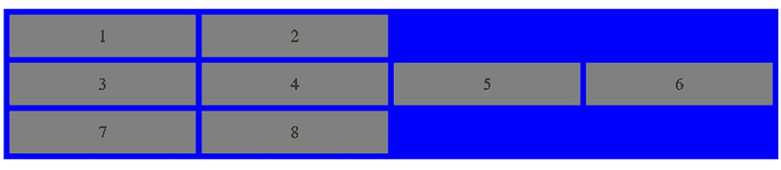 Eight cells unevenly distributed over four columns.