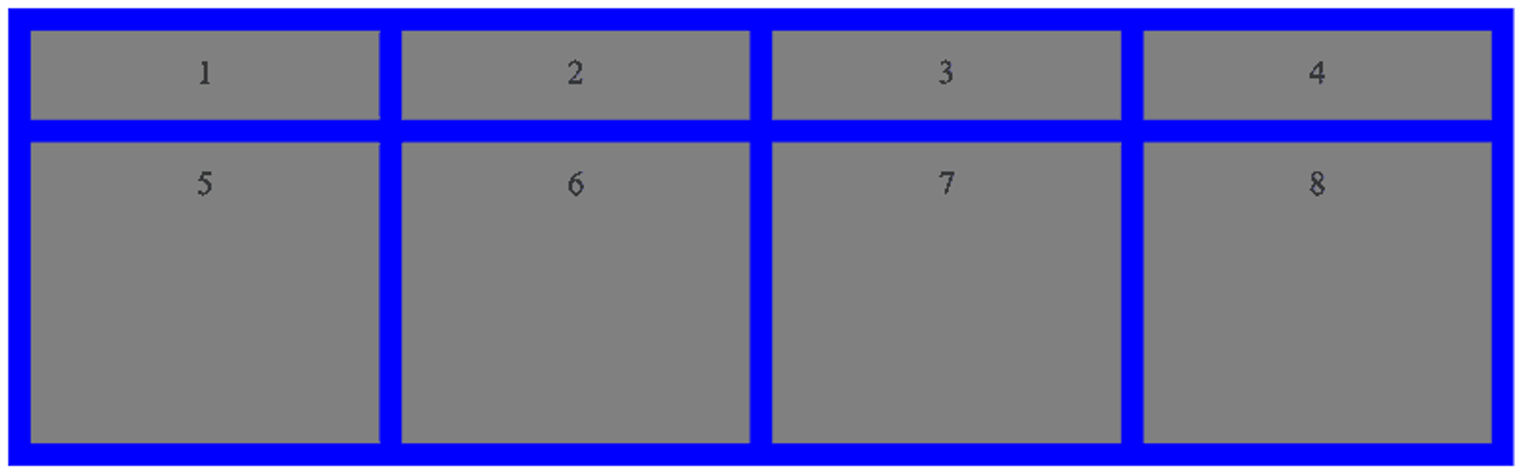 Eight cells with the bottom four much larger than the top four.