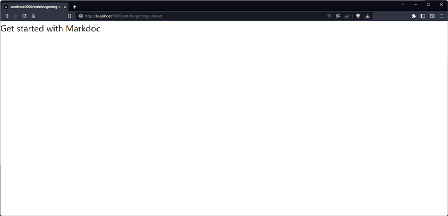 web page showing the caption 'get started with markdoc'