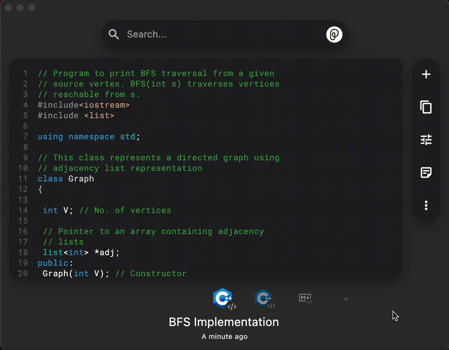 A code snippet in a code snippet tool.