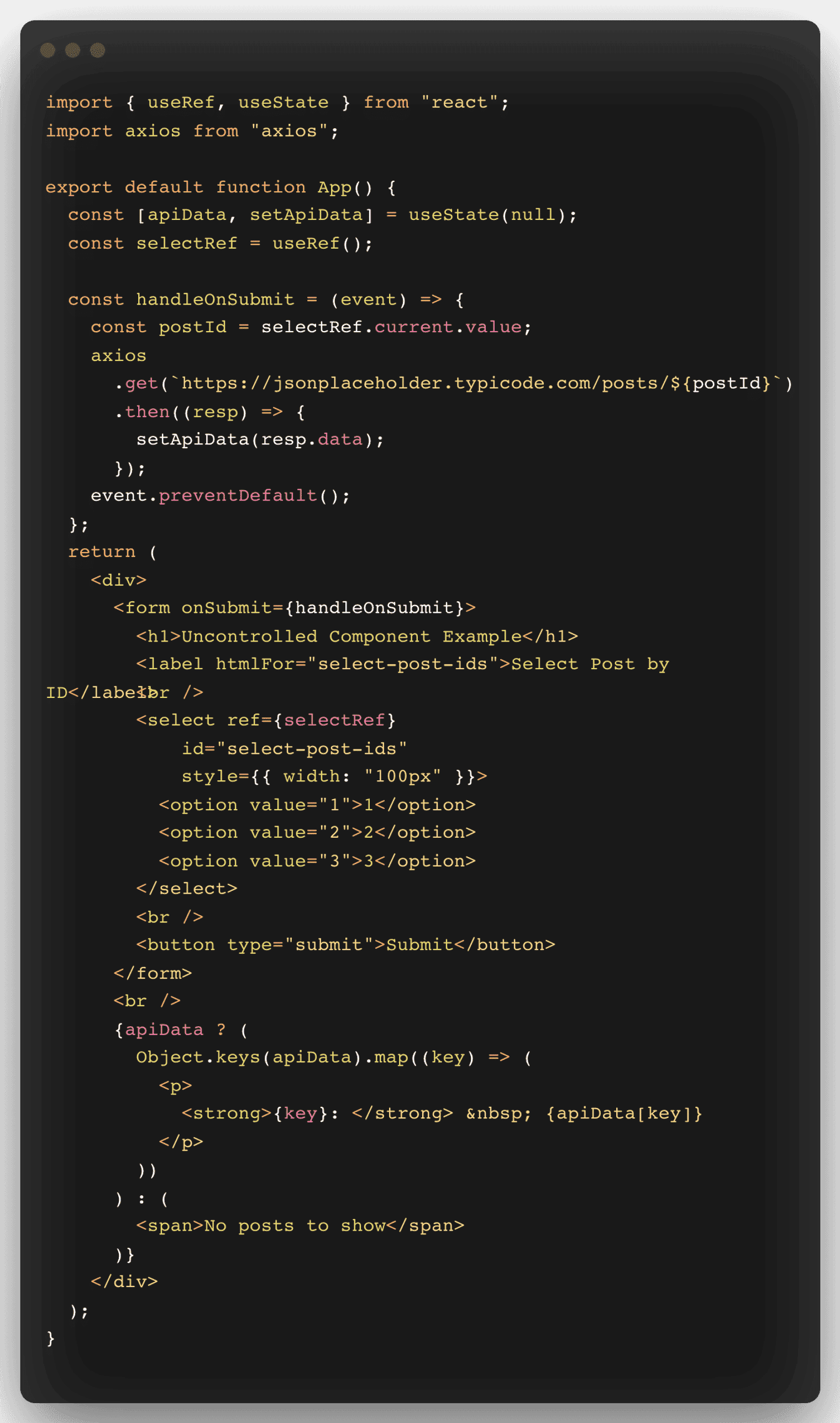 A code snippet with React code.