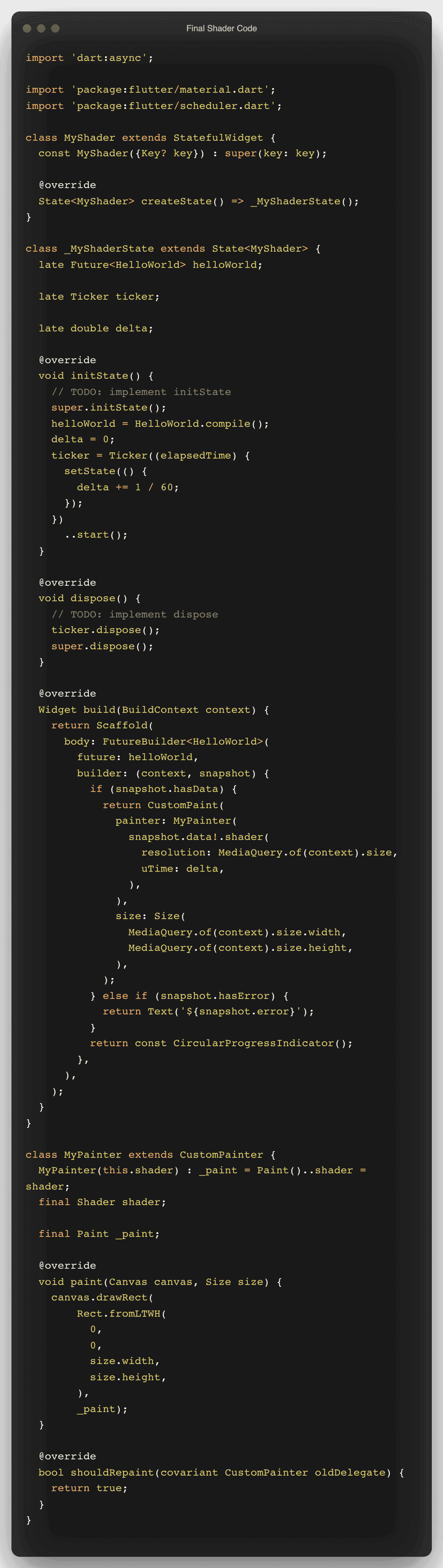 A Dart code snippet.