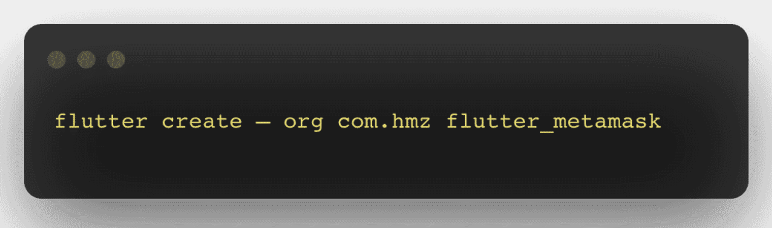 The command to initialize Flutter and Metamask.