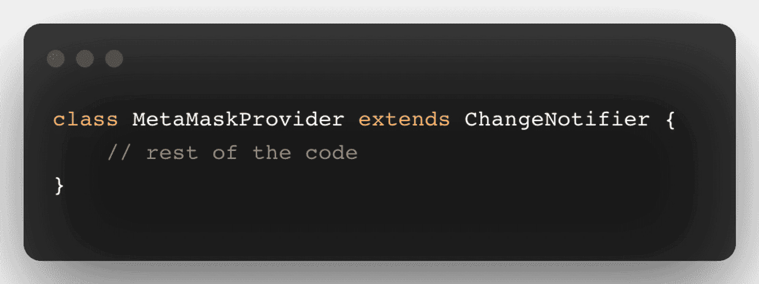 The code to create a provider class.