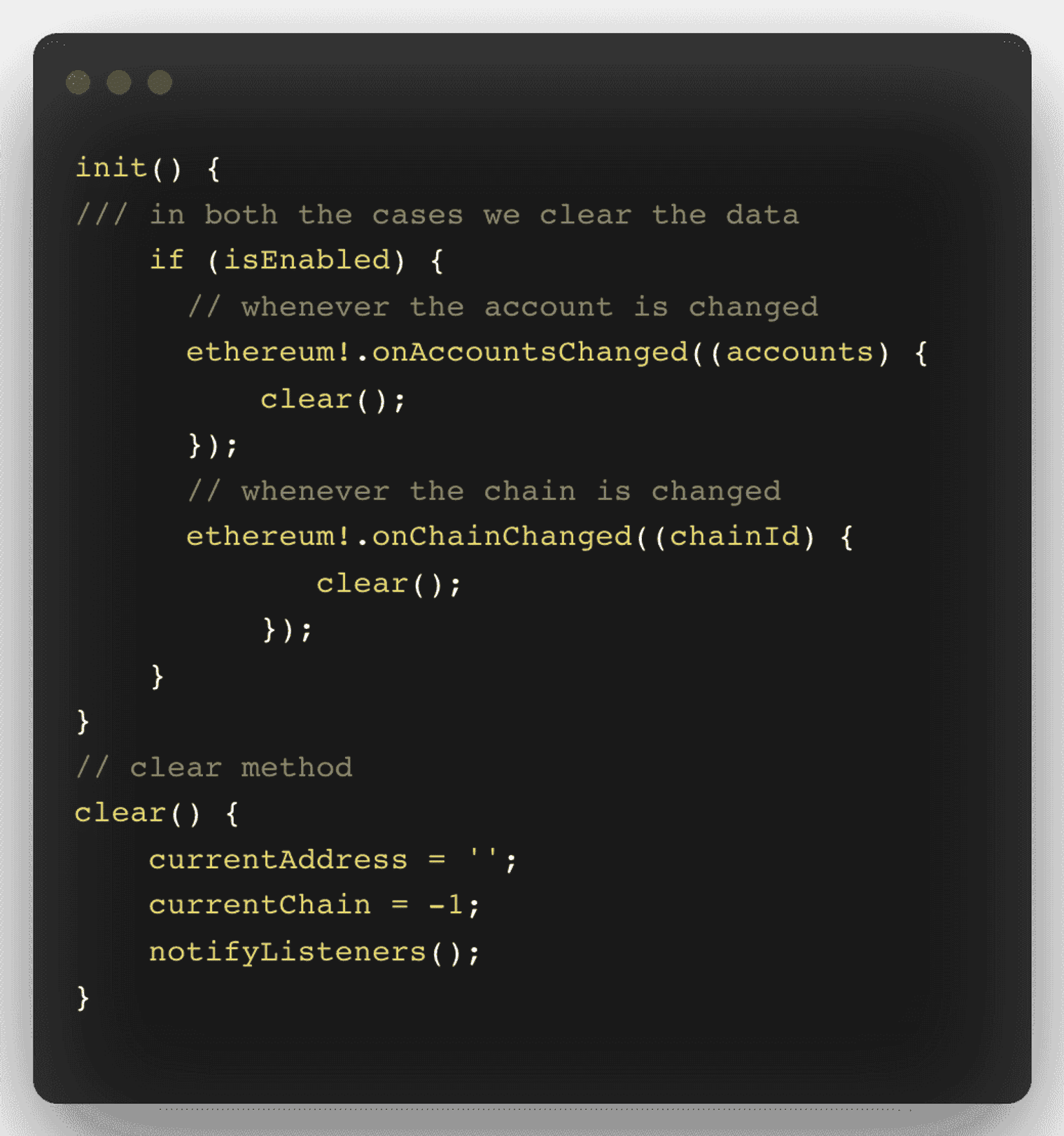 The code to initialize Metamask.