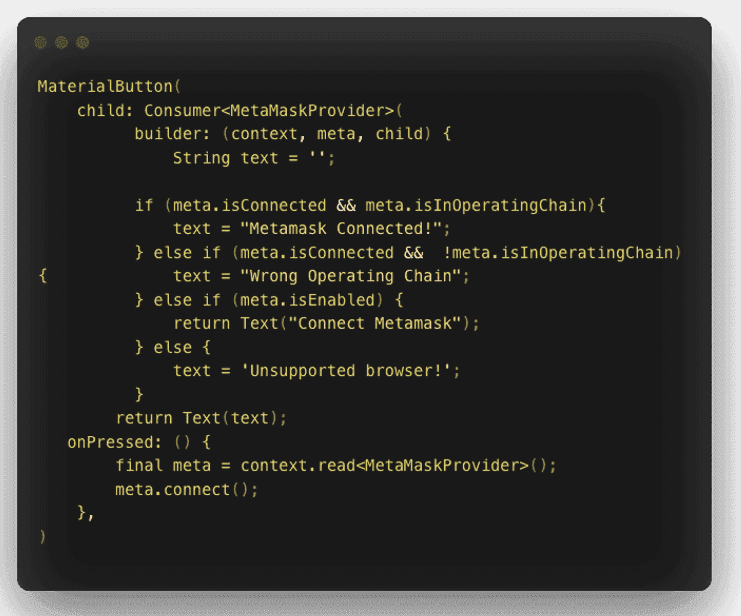 The code to create a button.