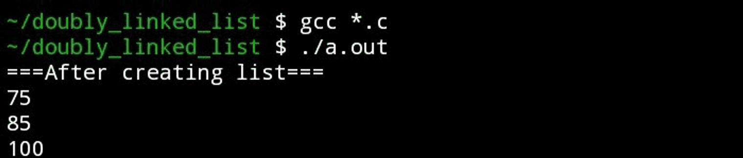 image showing soubly linked list creation confirmation