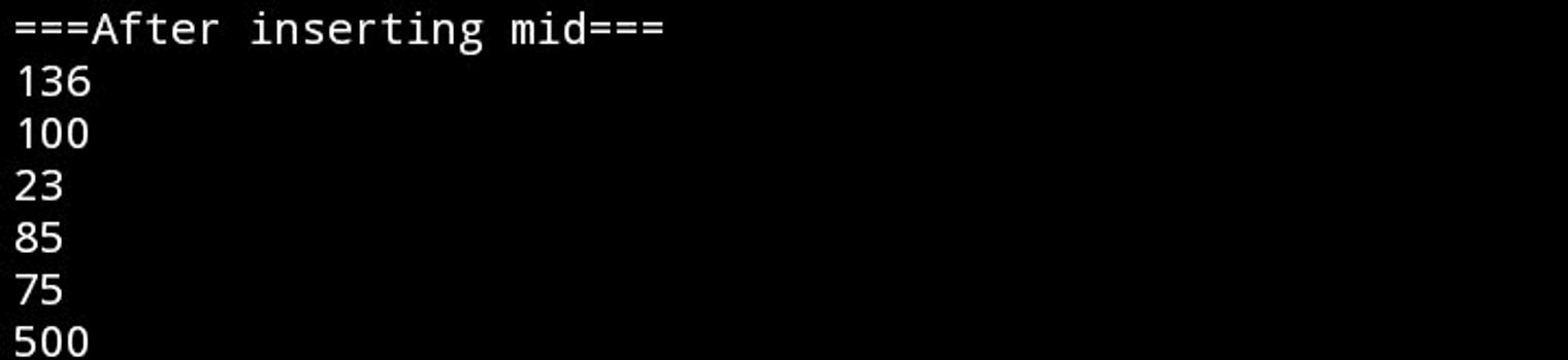 image showing after inserting a node in the middle of the list