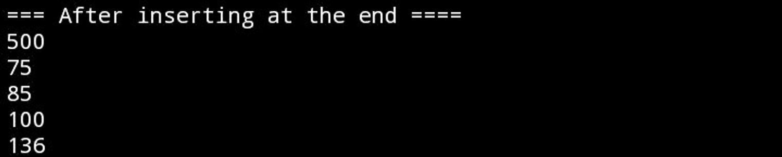 image showing after inserting a node at the end of the list