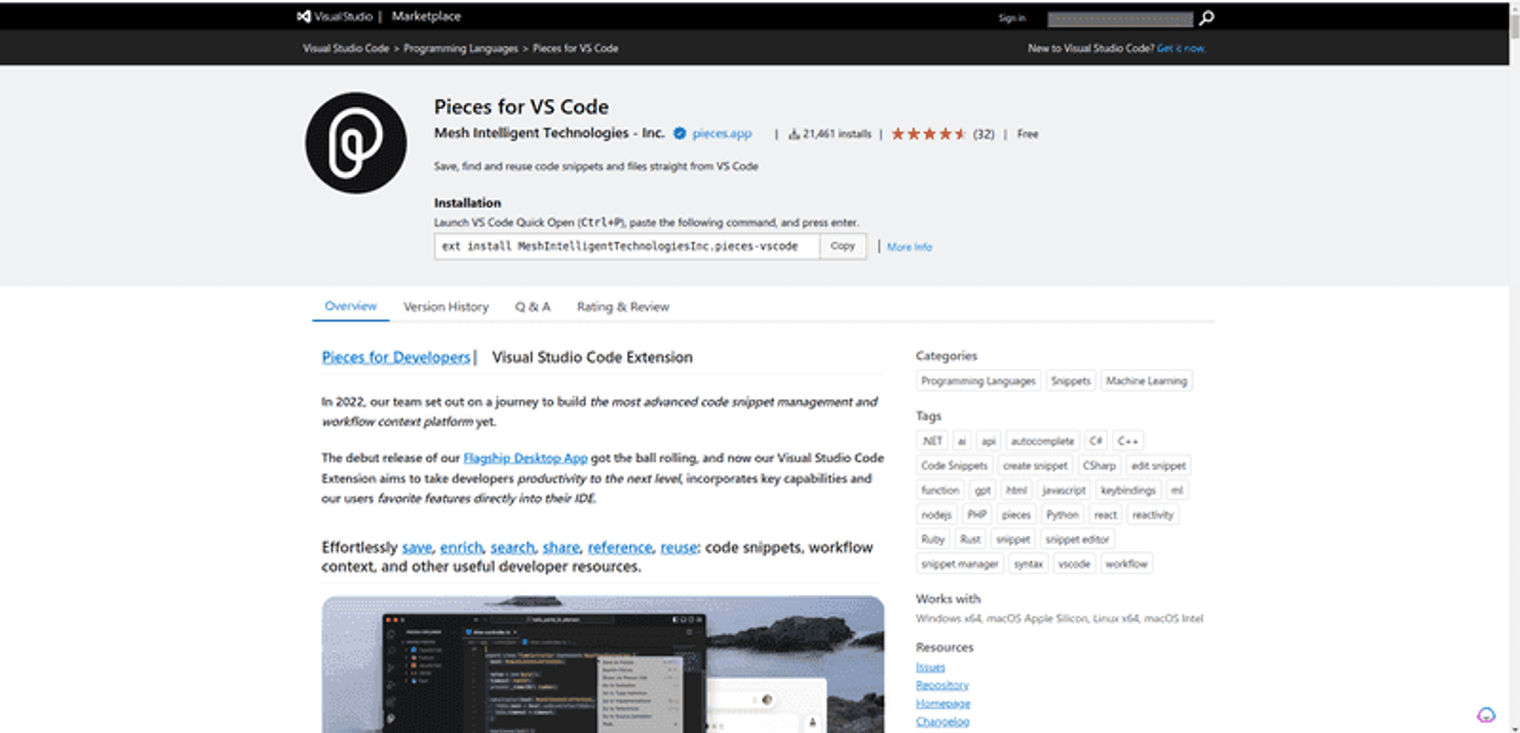 Pieces for VS Code Extension.