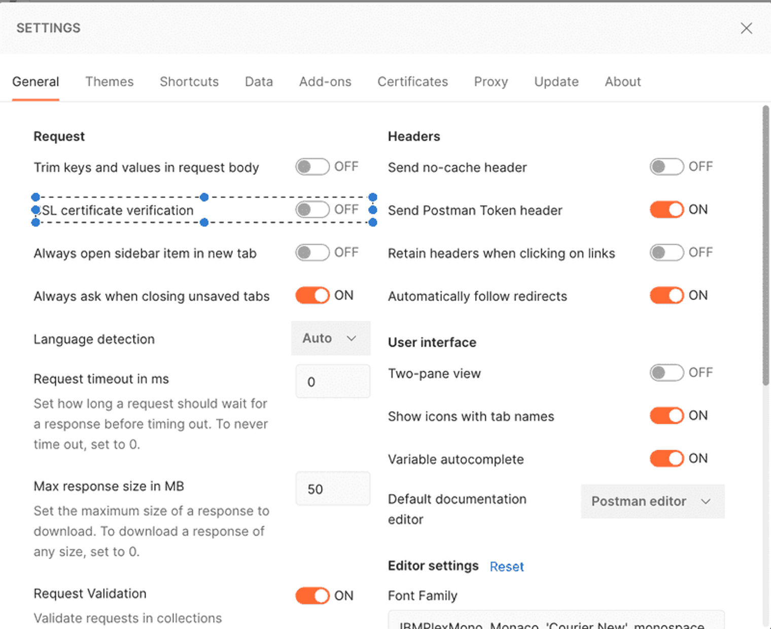 SSL certificate verification in Postman