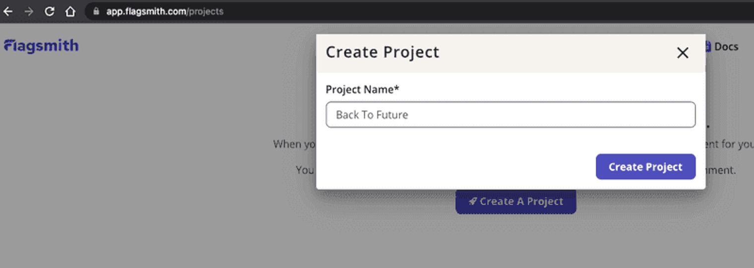 Creating a project in Flagsmith.