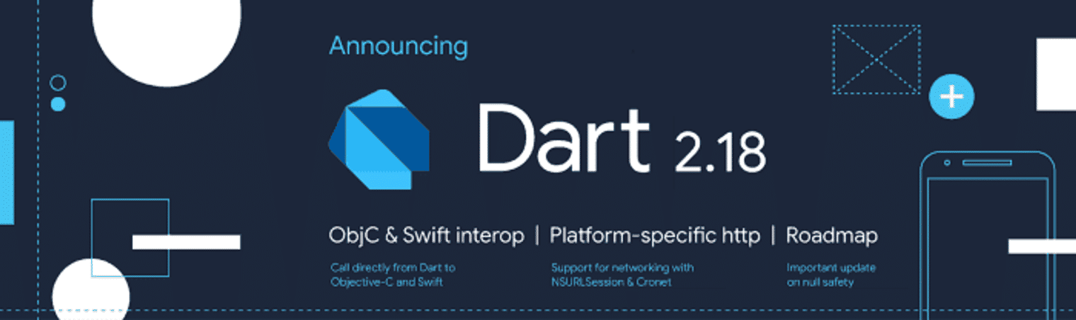 blue and white graphic announcing dart 2.18