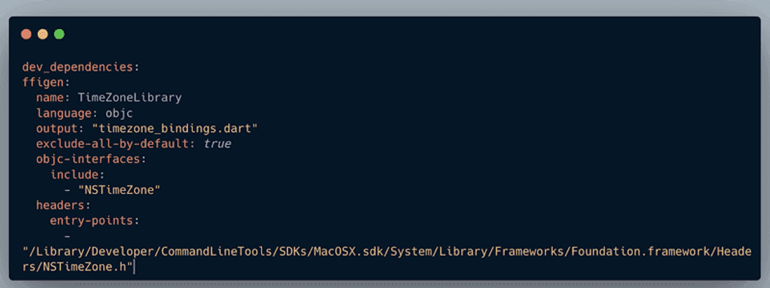 terminal window showing the configuration inside the pubspec