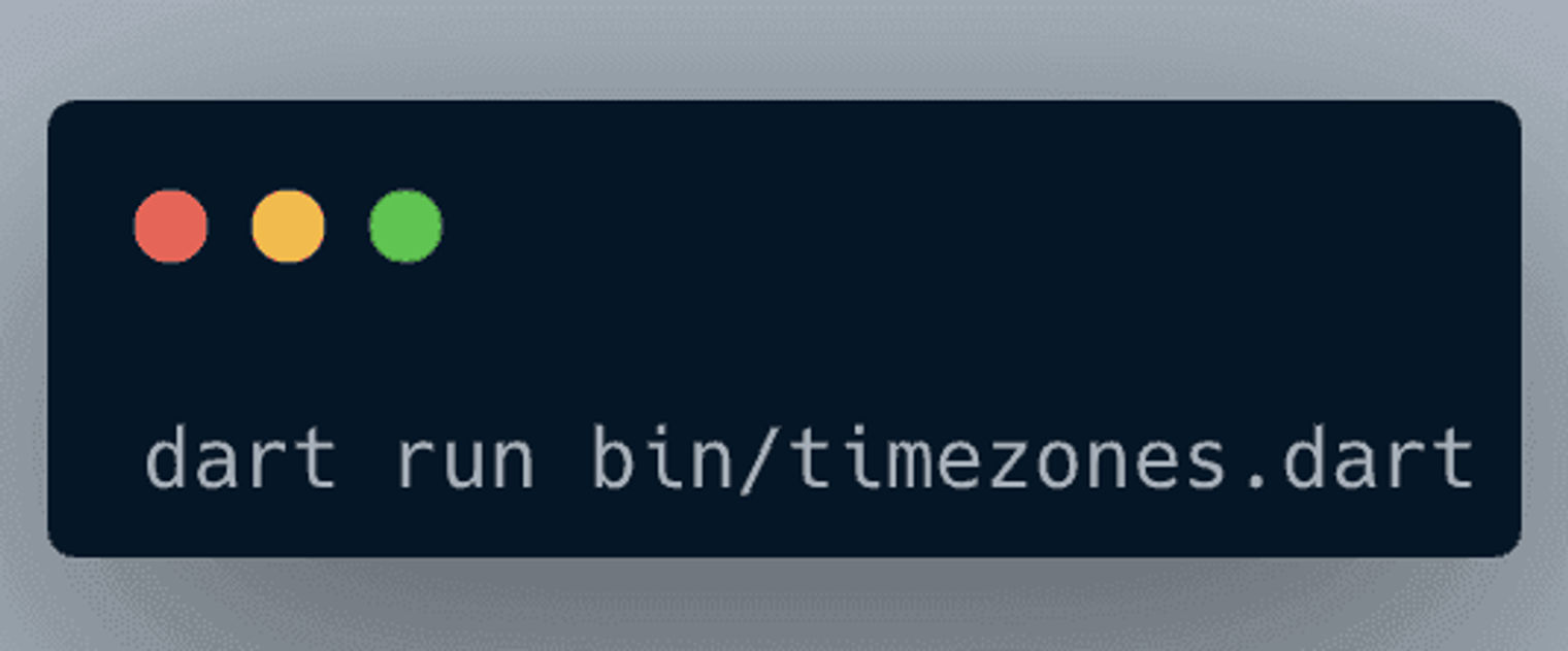 terminal that shows a command to run some Dart code