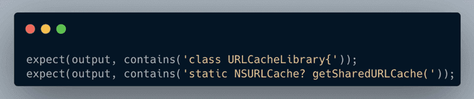 The output for the NSURLCache test being compared against the strings