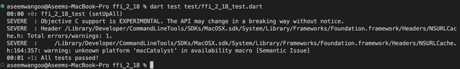 The output for the dart test being compared against the strings