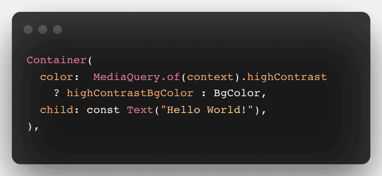 A code snippet with Dart code.