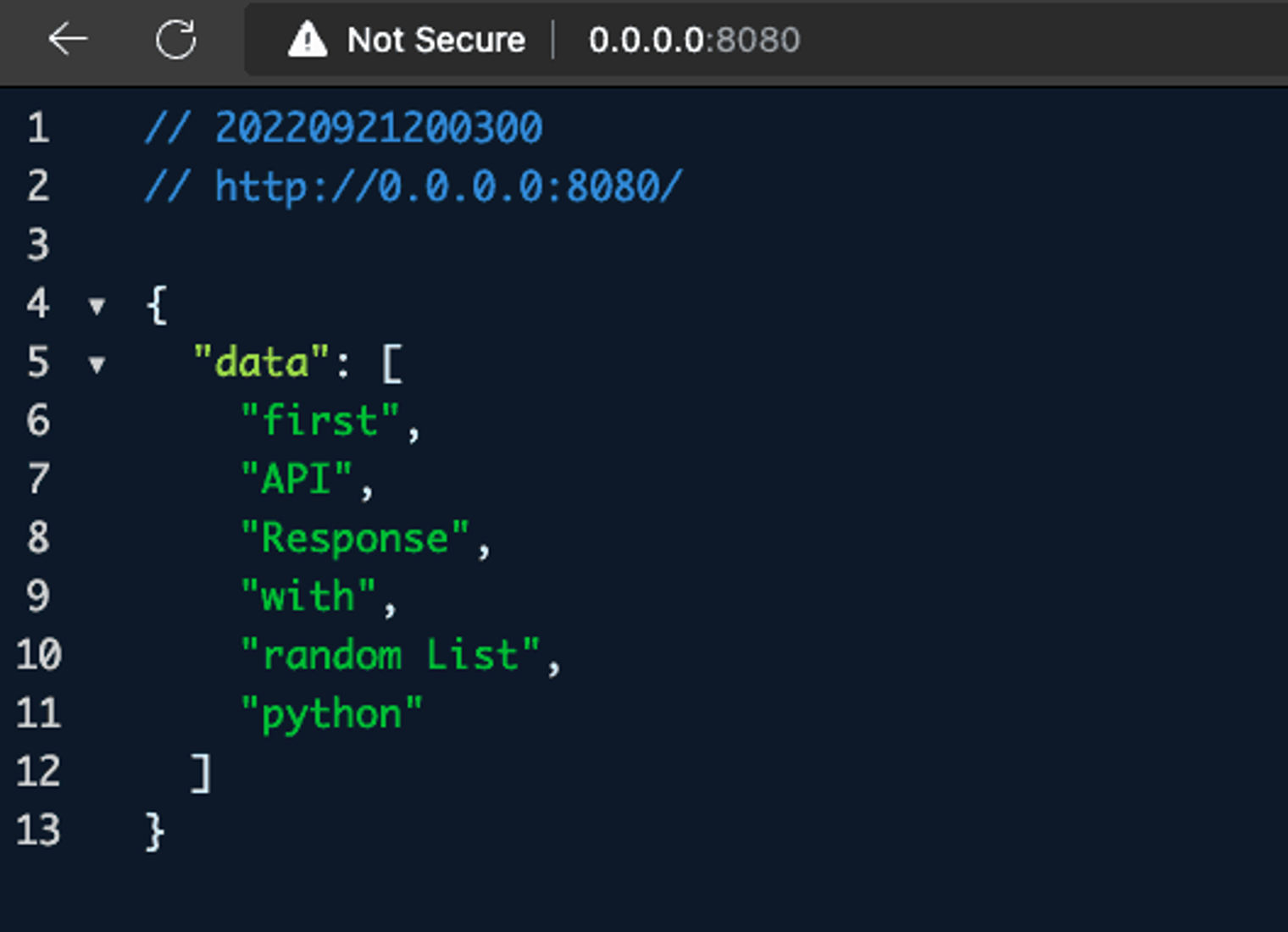 LocalHost screenshot for flutter app with python backend.