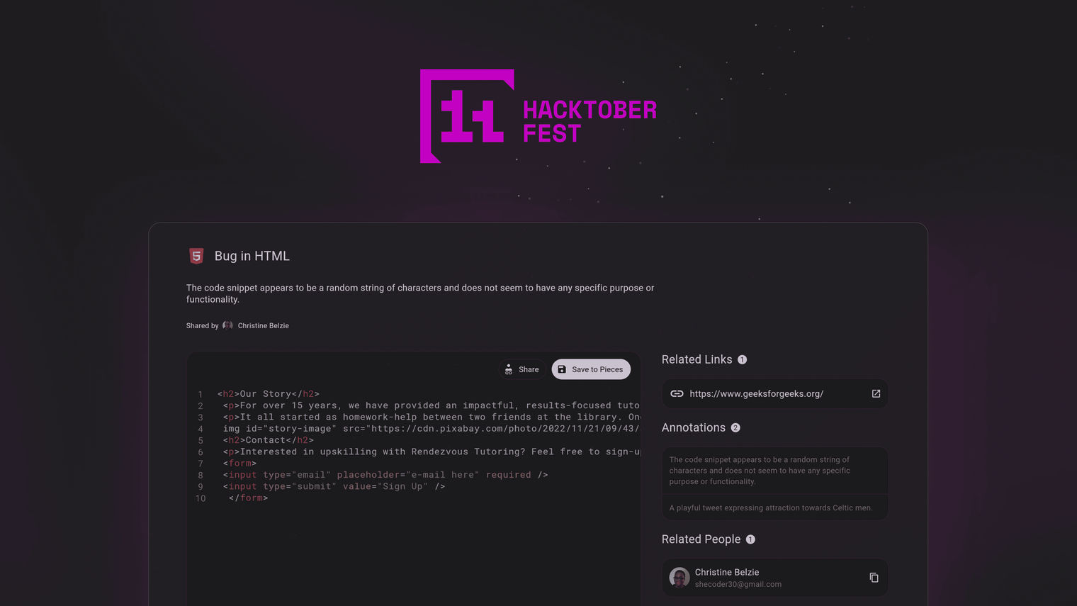 How to use Pieces to survive Hacktoberfest