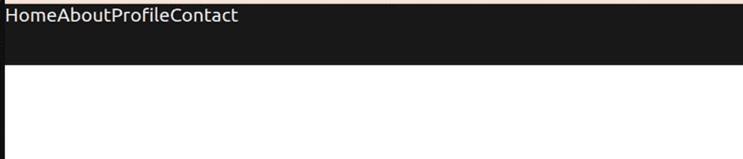webpage in browser showing white text that reads 'HomeAboutProfileContact' and a black header banner