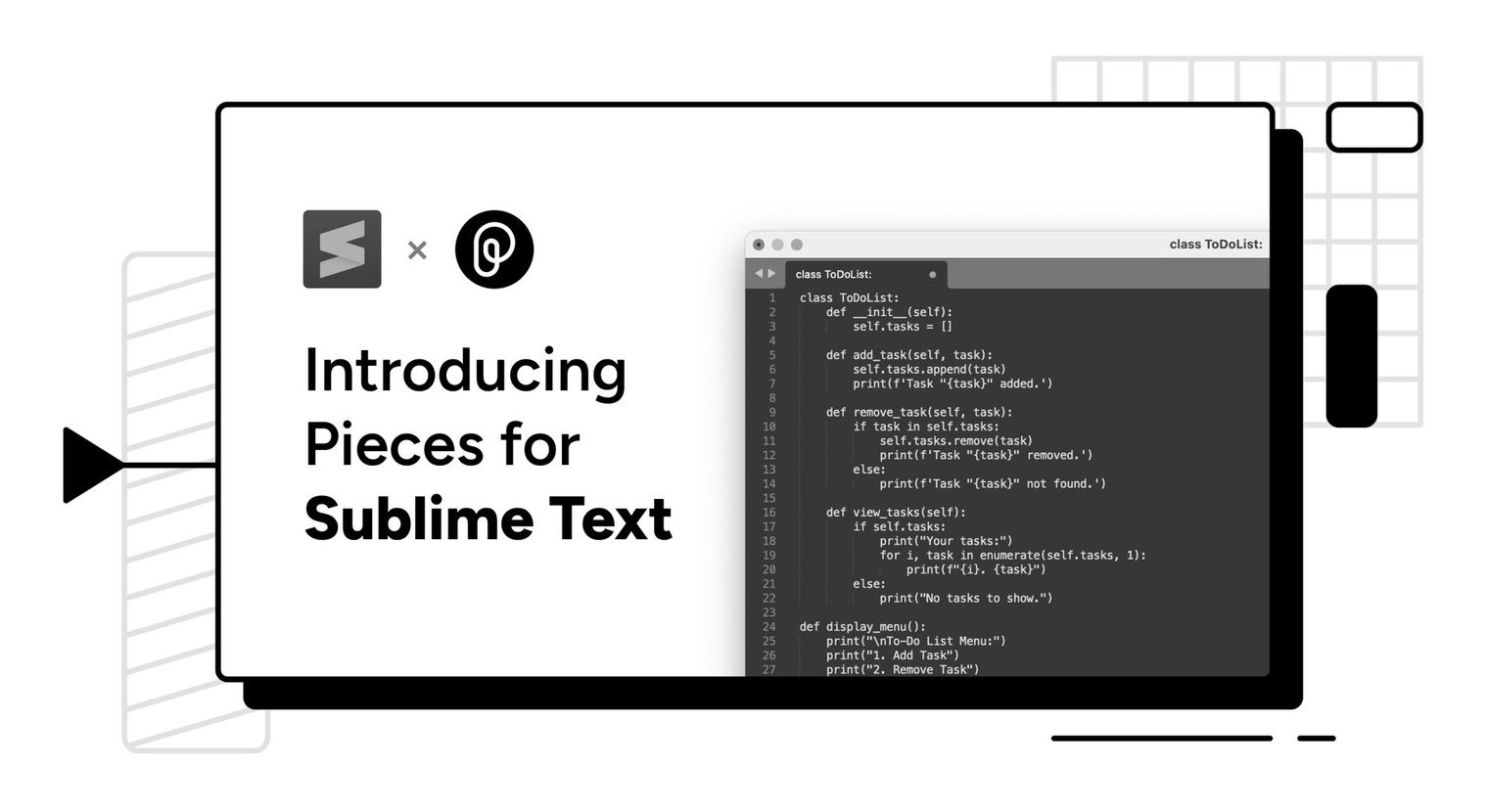 Sublime and Pieces logos, "Introducing Pieces for Sublime Text"