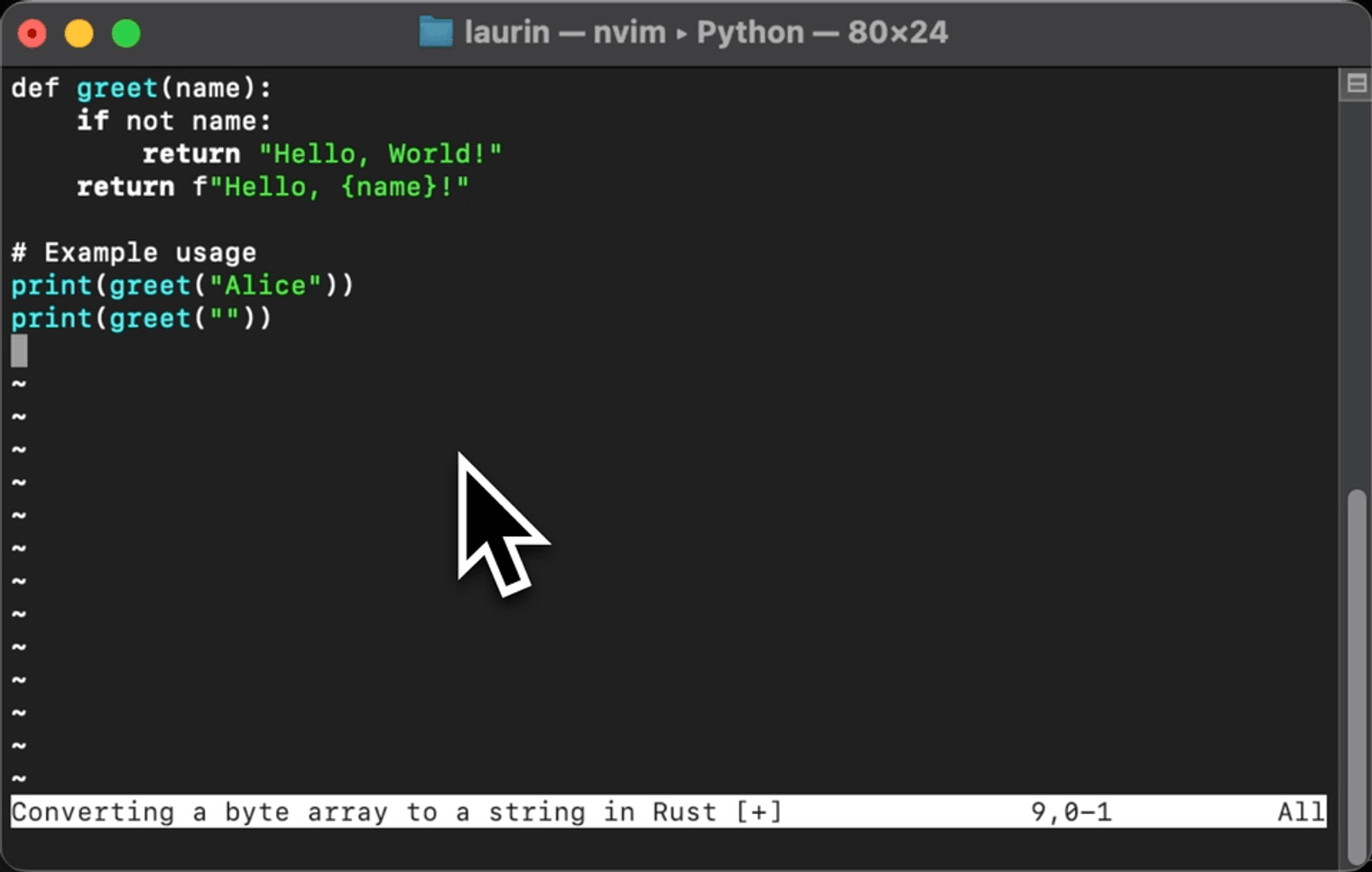 Saving a snippet to Pieces in Neovim.