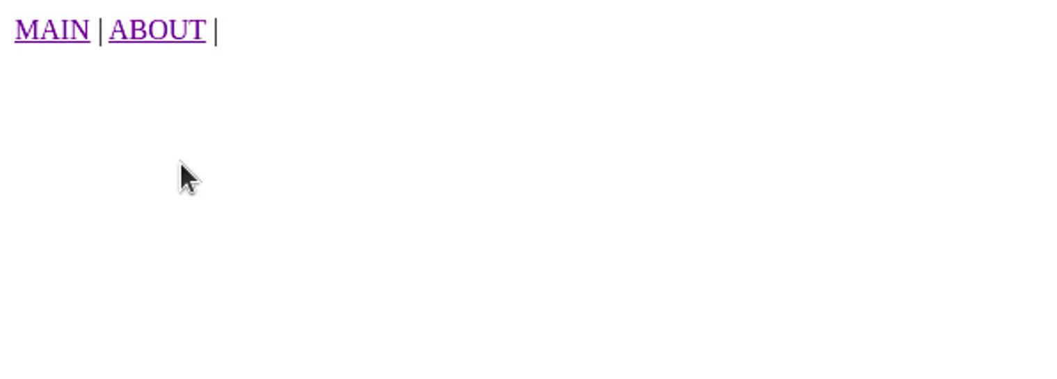 Gif showing the result of some HTML code, it shows a main and an about button