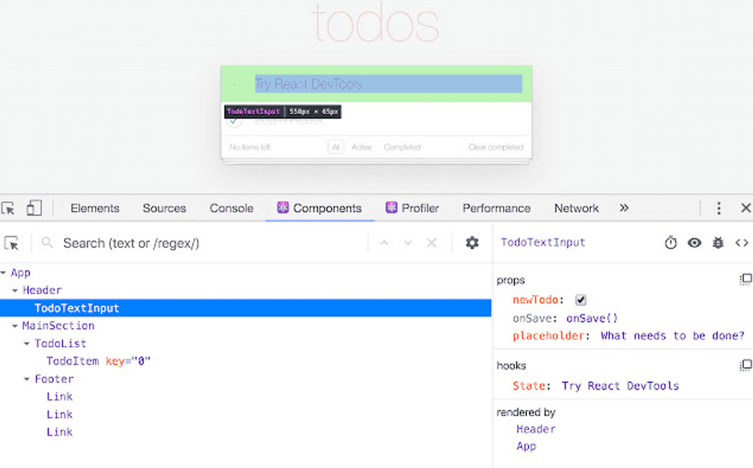 The React Developer Tools homepage.