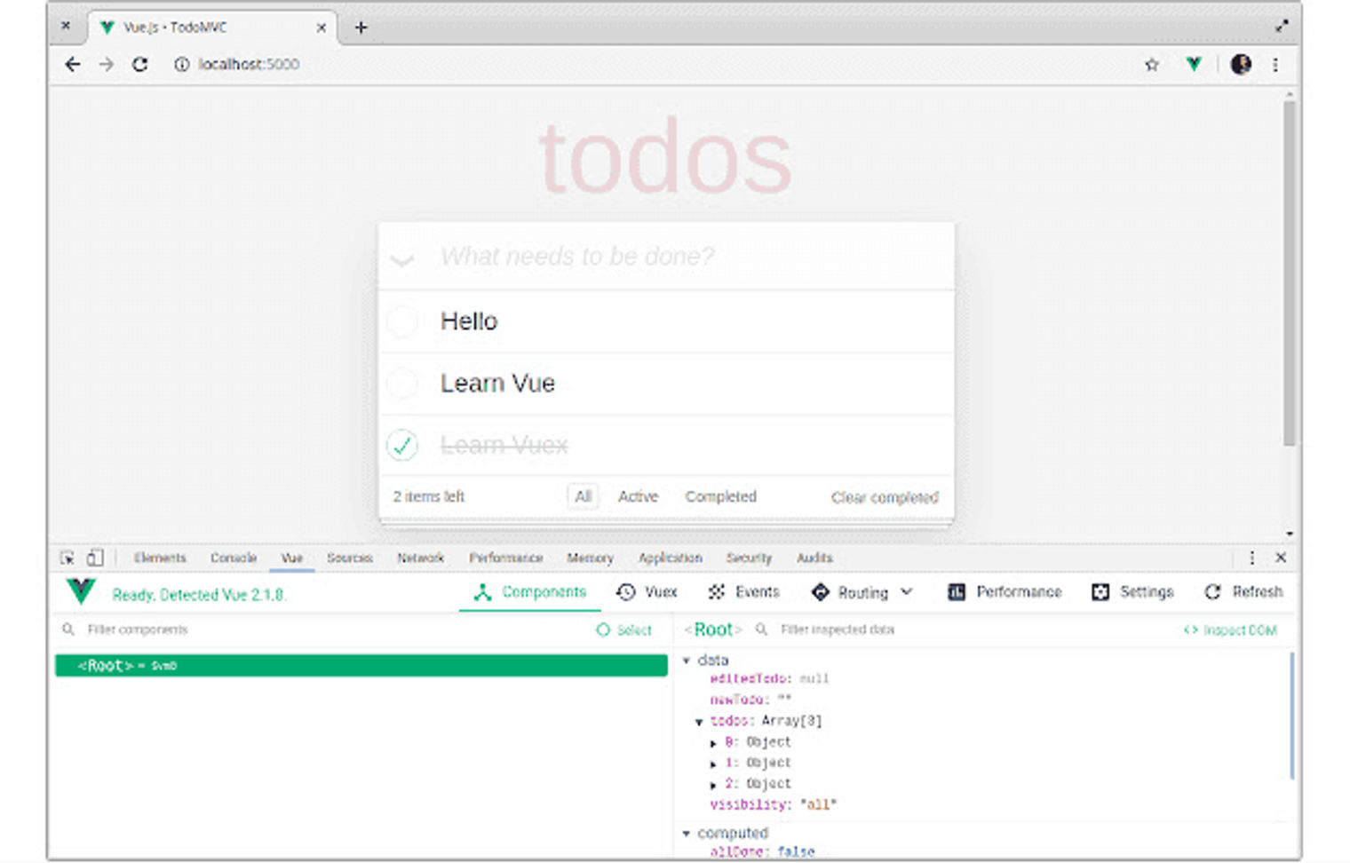 The Vue devtools homepage.