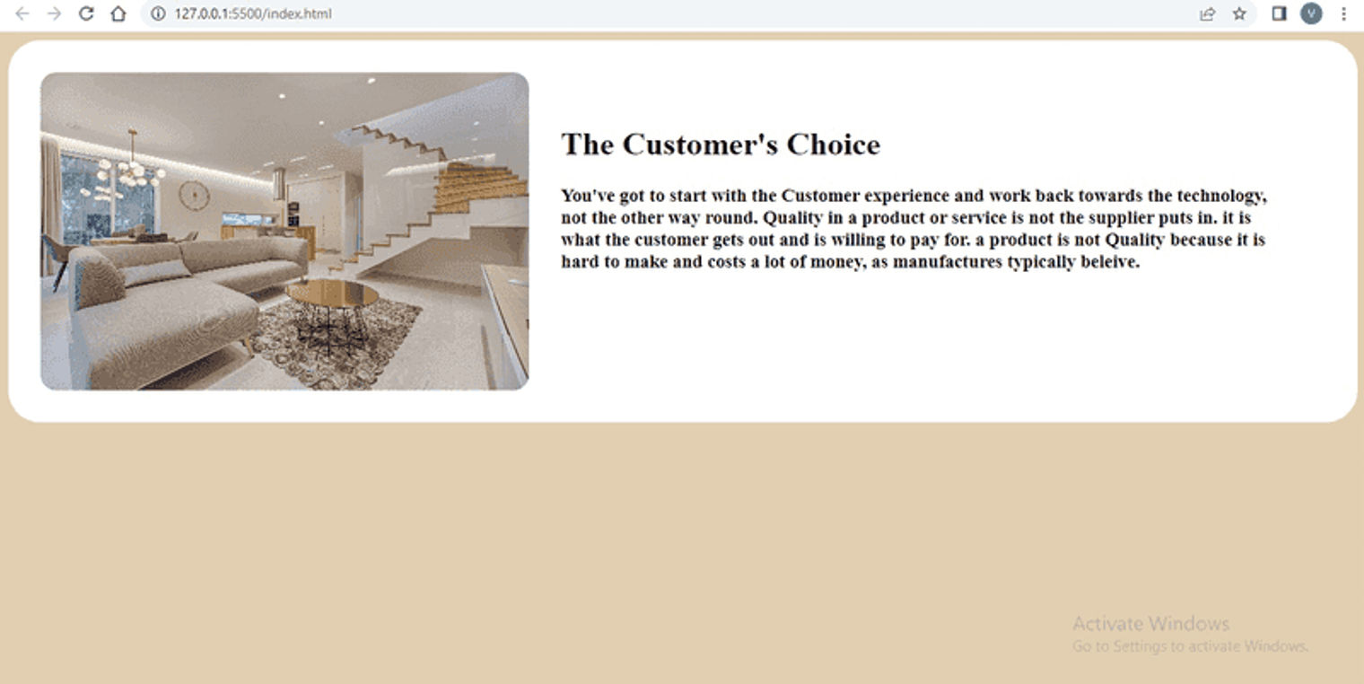 resulting CSS webpage showing 'the customers choice'
