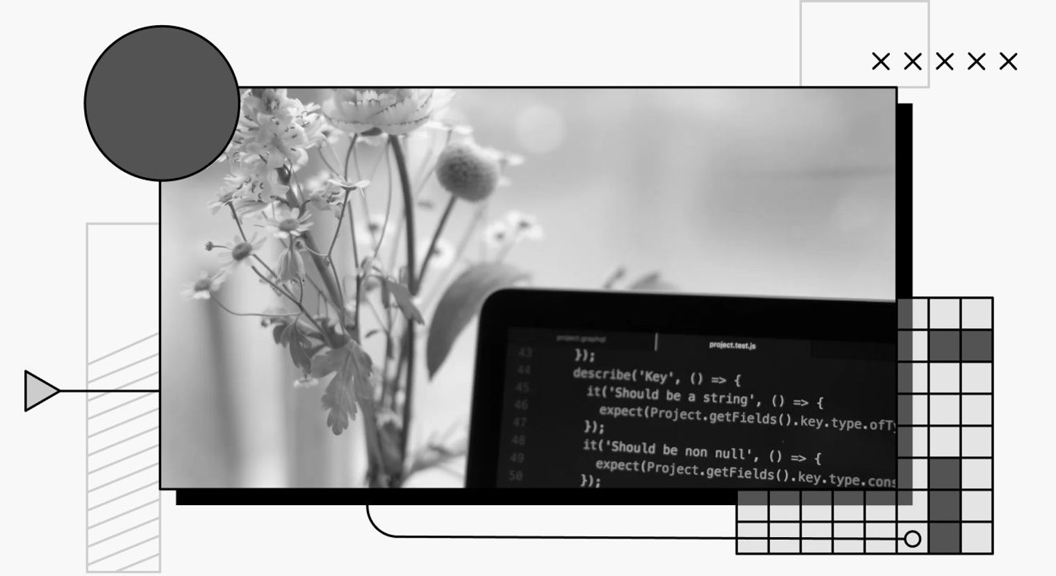 decorative cover image showing a laptop with flowers positioned behind it