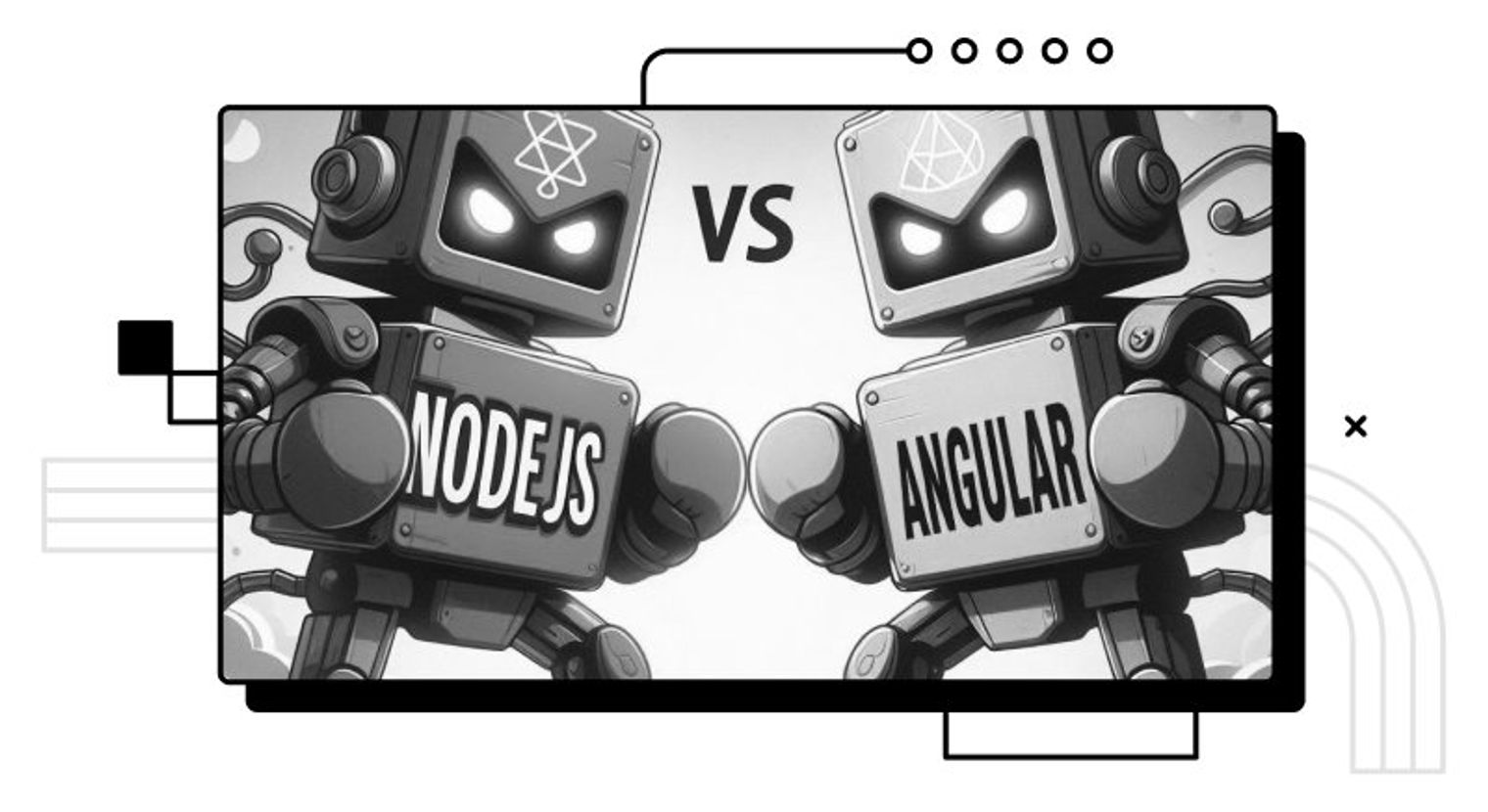 Robots boxing with the words Node.js vs Angular.